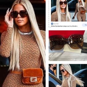 FENDI ROMA MIRRORED BROWN LOGO HOLOGRAM SUNGLASSES WITH GOLD ACCENTS